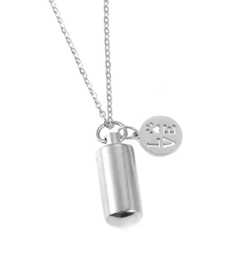 Pet Dog Paw Charm & Cylinder Memorial Urn Necklace Stainless Steel Keepsake Pendant Ashes Holder Cremation Jewelry Dropshipping