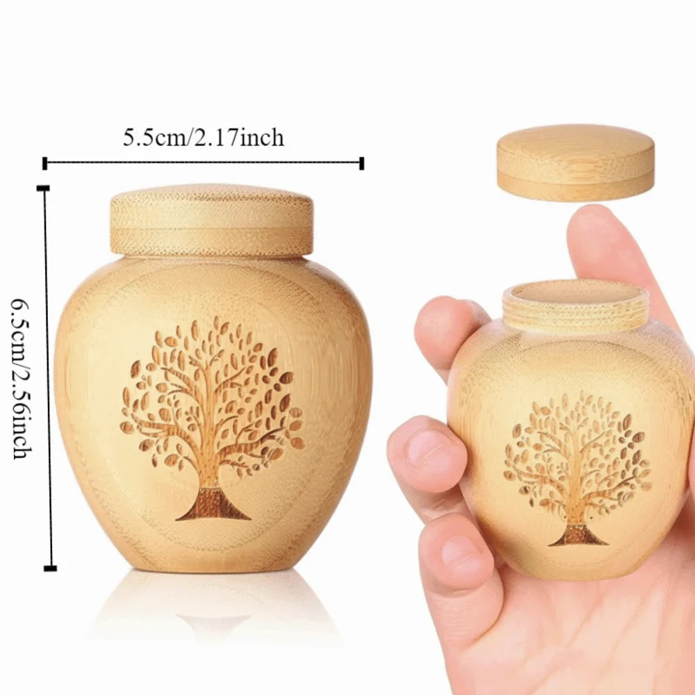 Cat Ashes Holder Bamboo Pet Ashes Box Tree Patterns Seal Mini Pet Urn anti Fall Durable Cat Cremation Urn Pet Cremation