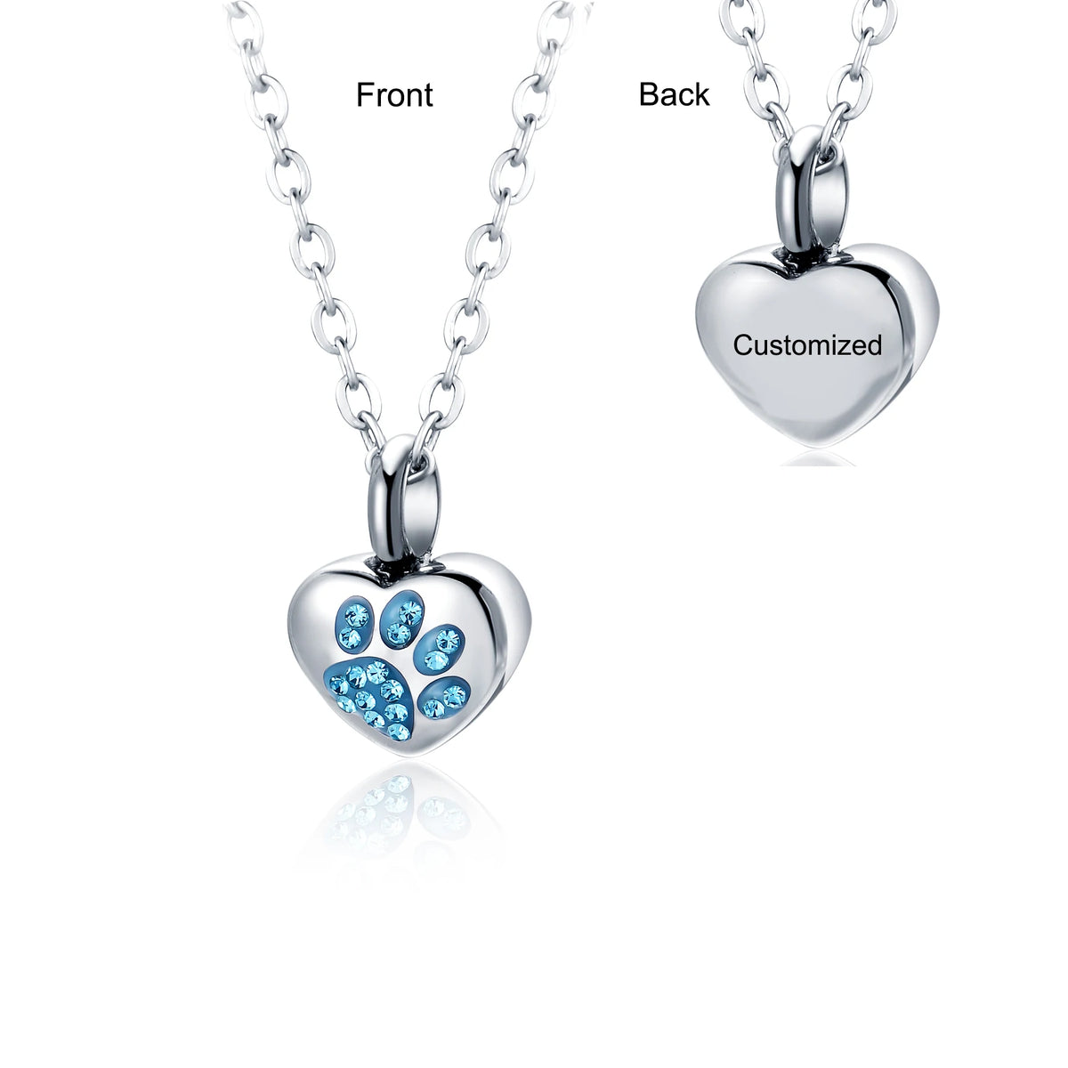 Stainless Steel Rhinestone Pet Cremation Ash Urn Necklace Heart Pendant for Pet Memorial Jewelry Can Be Customized