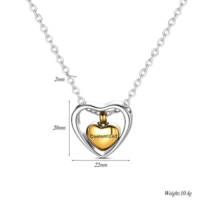 Stainless Steel Double Heart Cremation Urn Necklace Funnel Fill Kit Keepsake Memorial Ashes 3 Colors