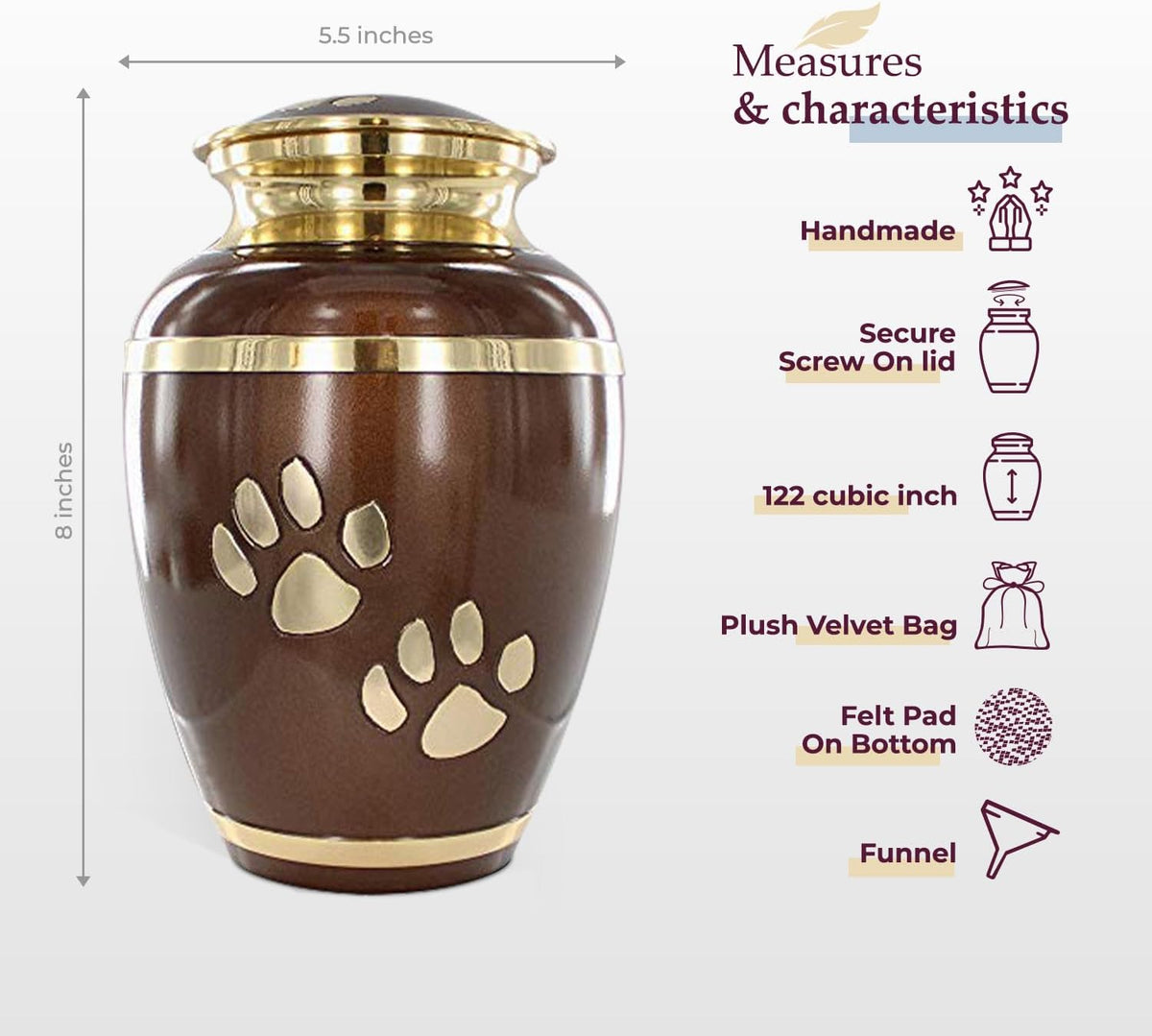 Pet Urn for Dogs and Cats Ashes, Paws Print Grey Cremation Urns for Pets - Broen, Large up to 122Lb