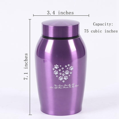 Stainlee Steel Pet Urns,Paws Engraved Dog Urn for Ashes,Cat Creamtion Urn for Ashes,Pet Urn for Large Dog