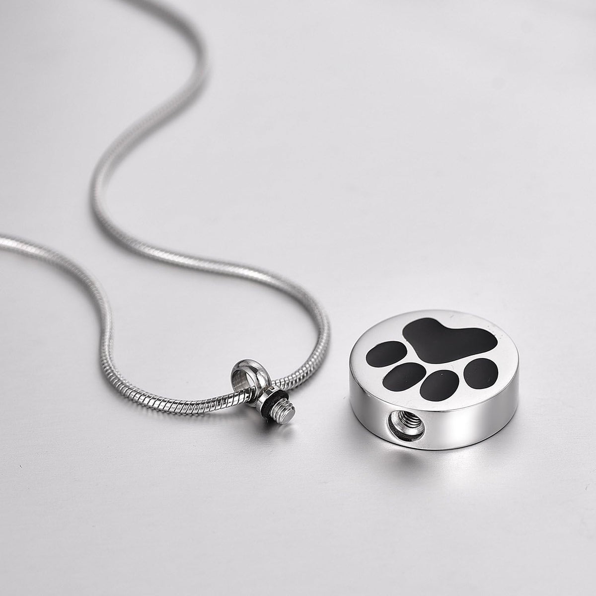 round Dog Paw Pet Urn Necklace for Ashes Memorial Keepsake Stainless Steel Cremation Jewelry