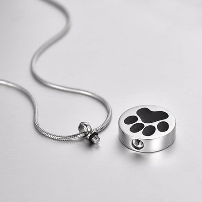 round Dog Paw Pet Urn Necklace for Ashes Memorial Keepsake Stainless Steel Cremation Jewelry