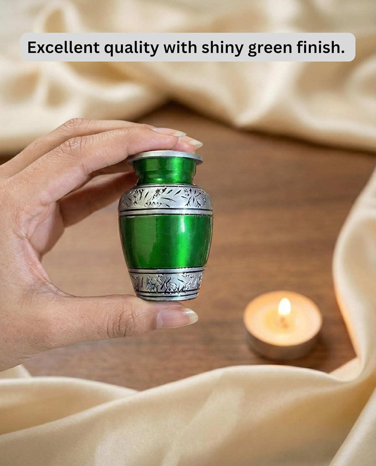 Small Green Floral Aluminum Mini Urn - Decorative Keepsake for Human or Pet Ashes