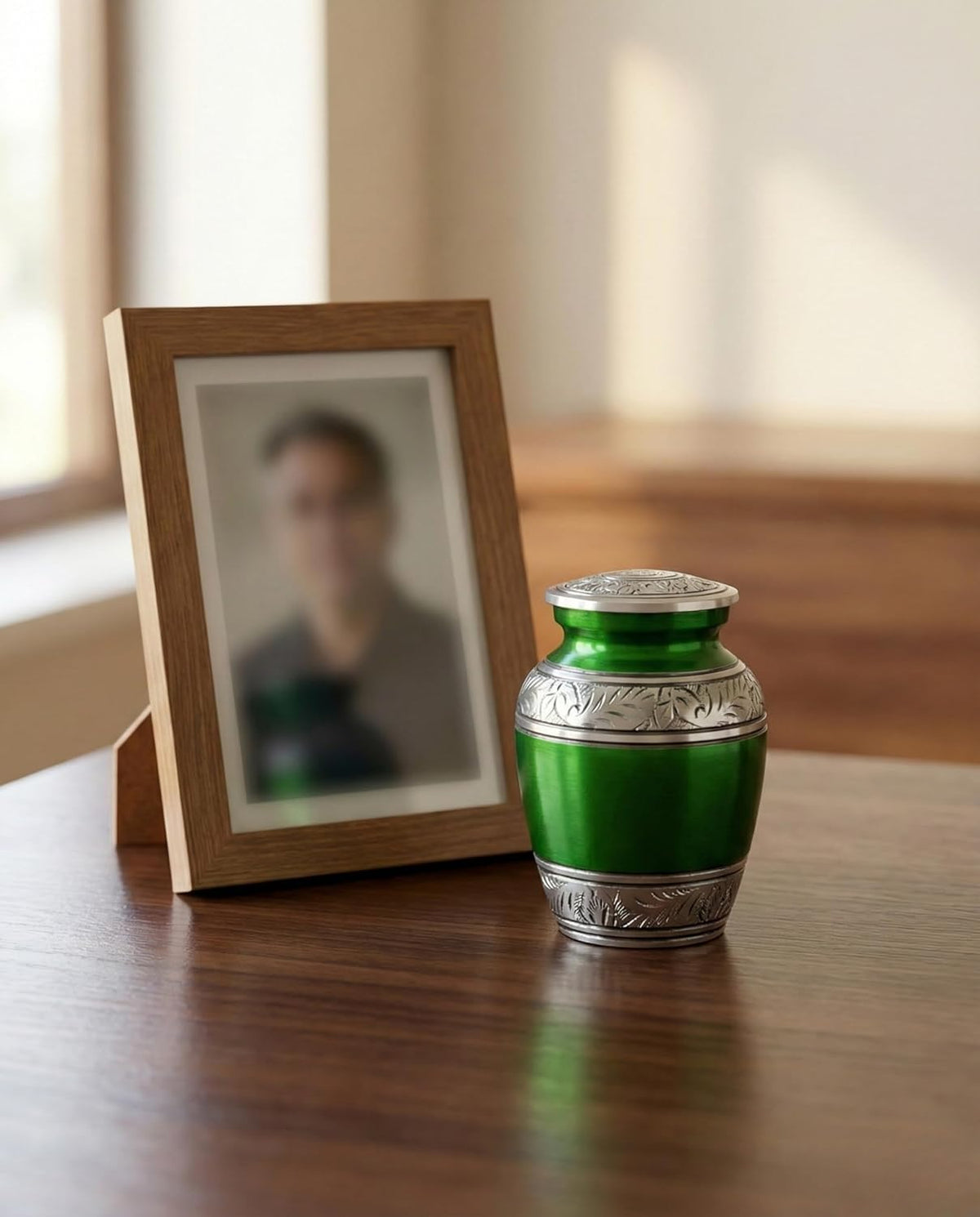 Small Green Floral Aluminum Mini Urn - Decorative Keepsake for Human or Pet Ashes