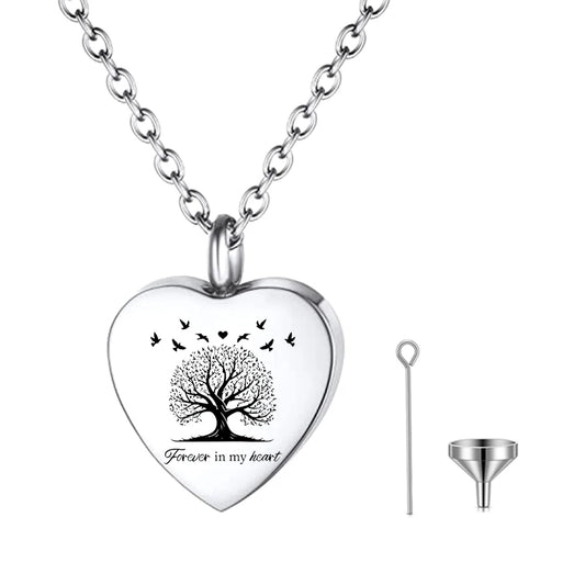 Tree of Life Urn Necklace for Men Women Heart Cremation Jewelry for Ashes of Loved Ones Keepsake Memorial Urn Locket