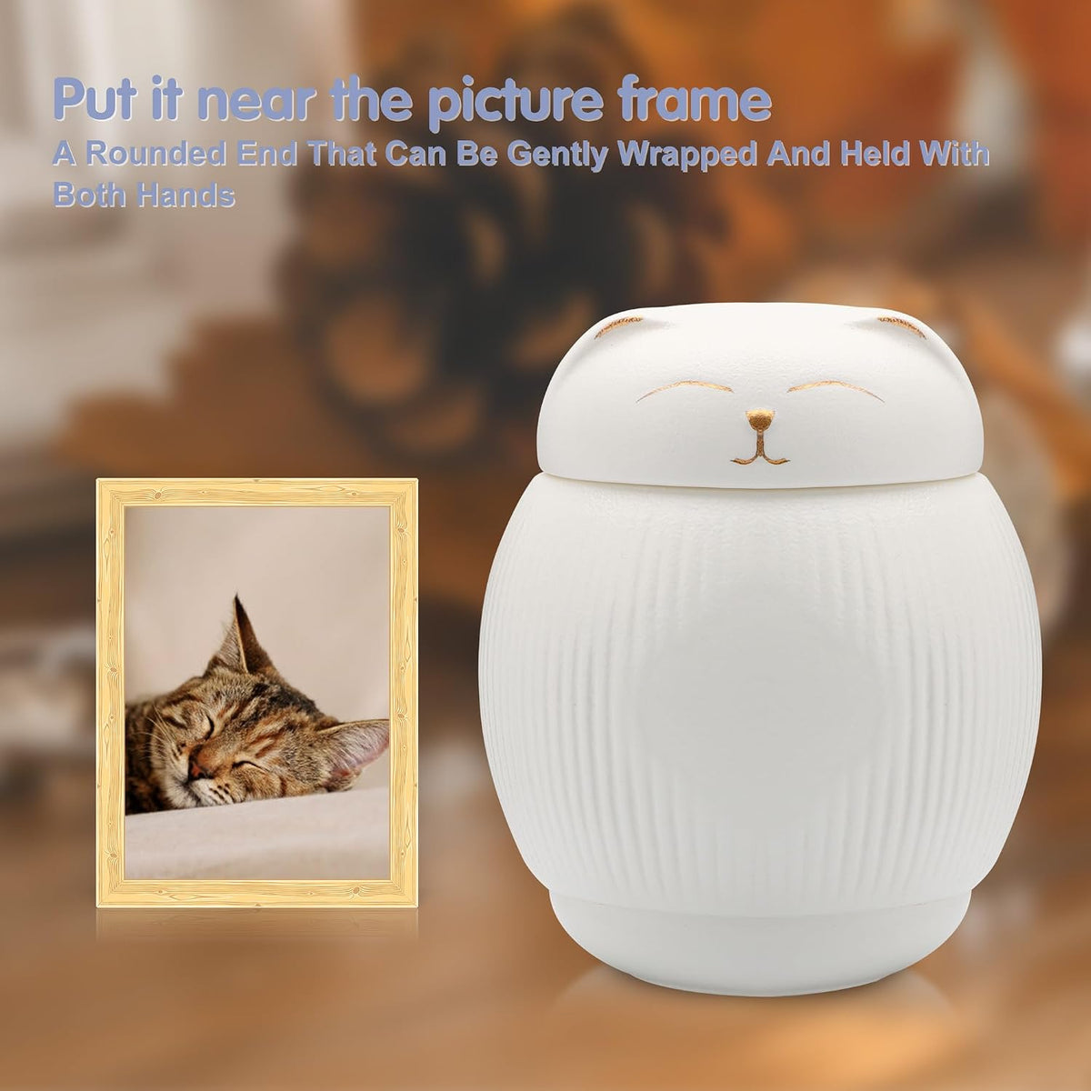 Ceramic Cat Urn for Ashes - Pet Memorial Box with Secure Lid