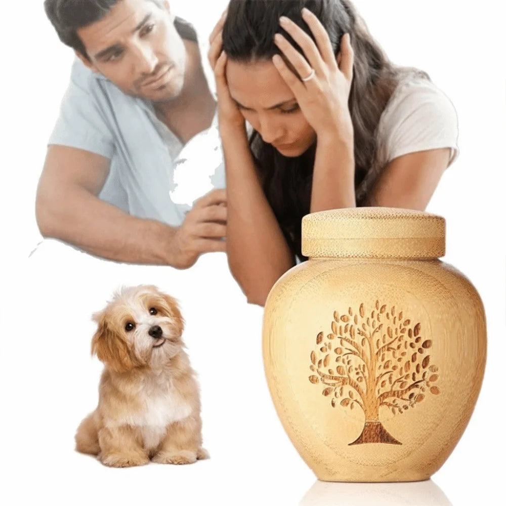 Cat Ashes Holder Bamboo Pet Ashes Box Tree Patterns Seal Mini Pet Urn anti Fall Durable Cat Cremation Urn Pet Cremation