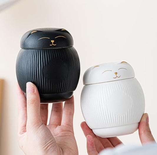 Ceramic Cat Urn for Ashes - Pet Memorial Box with Secure Lid