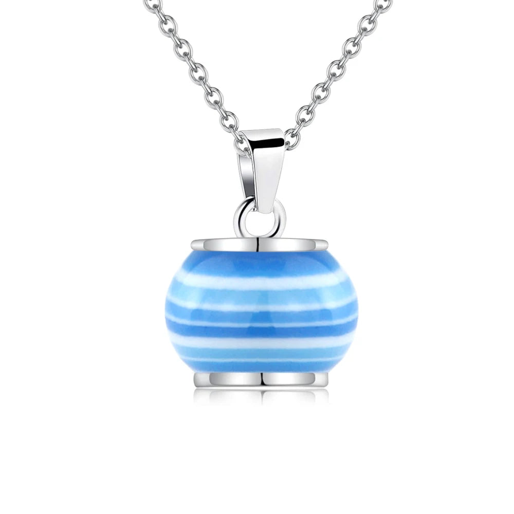 Urn Necklace for Ashes Cremation Jewelry round Blue Striped Pendant Ashes Pendant Necklace Memorial Jewelry Gifts for Women Men