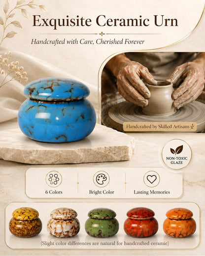Small Ceramic Keepsake Urn, 1.6'' with Velvet Bag and Box