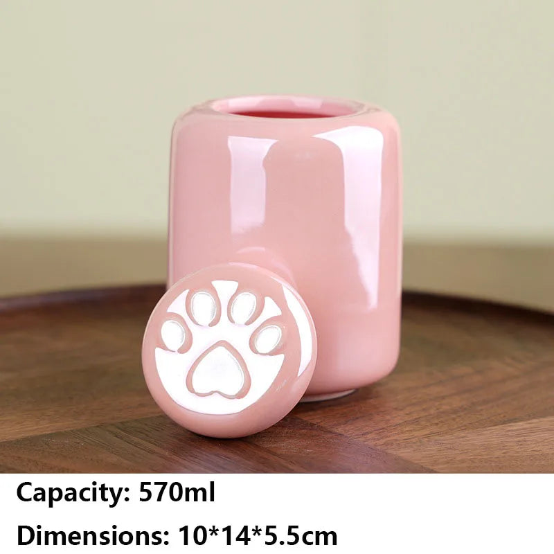 Paw Print Ceramic Pet Urn - Sealed Memorial Keepsake for Dog Cat Ashes, Moisture-Proof Urn Container with Eternal Tribute Design