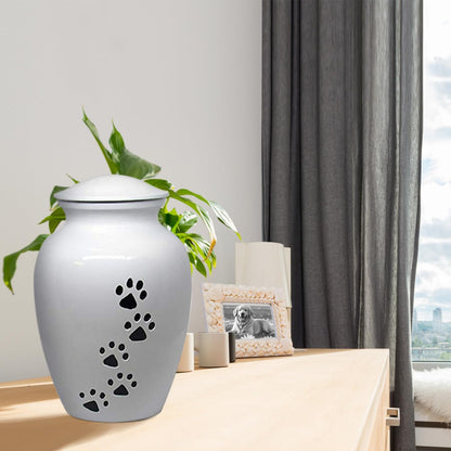 Pet Urn for Dogs and Cats Ashes, Paws Print Grey Cremation Urns for Pets - White, Large up to 122Lb