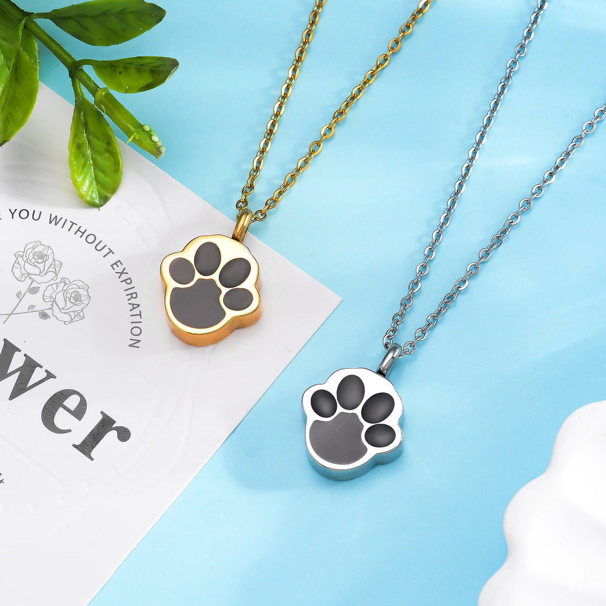 Stainless Steel 316L Pet Foot Rint Ash Urn Cremation Pendant Necklace Engravment