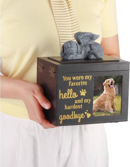 Large Dog Urn for Ashes, Black Memory Box with Photo Frame