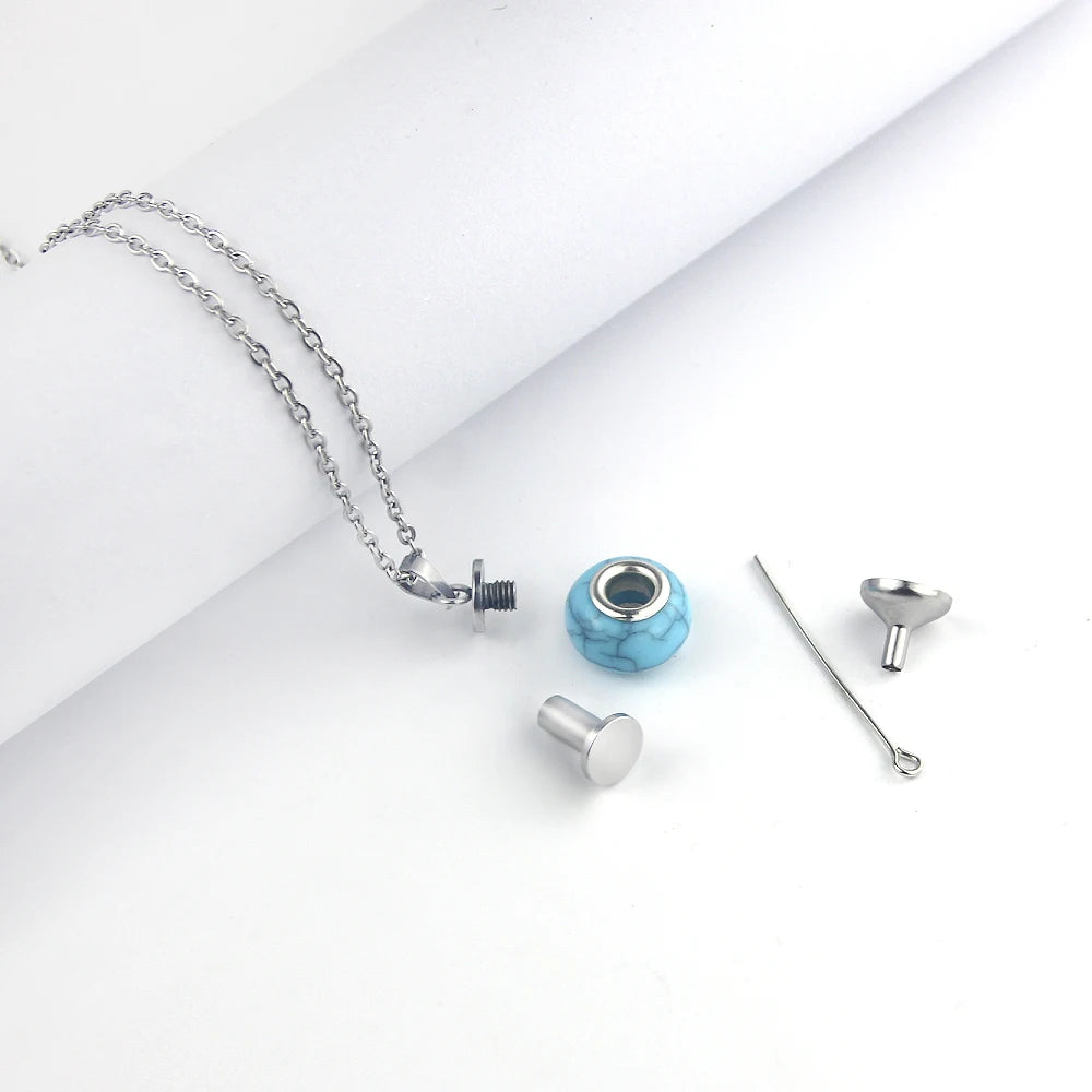 Blue round Infinity Urn Pendants Cremation Jewelry for Ashes Holder Memorial Keepsake Urn Necklace Cremation Ashes Jewelry