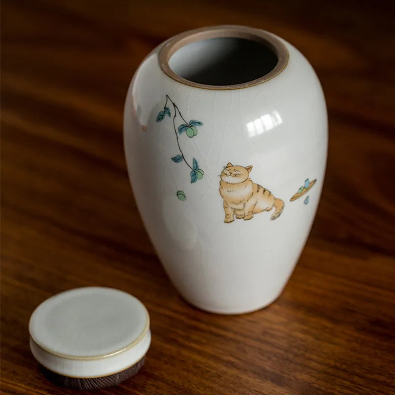 Pet Urn Lovely Delicate Moisture-Proof Teeth Beard Memorial Collection Cat Dog Urn with Scriptures Container for Pet Ashes
