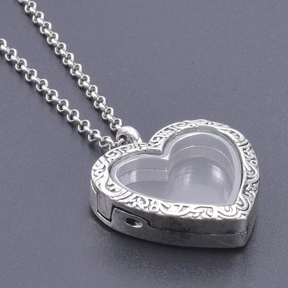 1Pc Trendy Sweet Love Glass Reliquary Photo Locket Pendant Necklaces Goth Heart Cremation Ashes Urn Relicario Collares Jewelry