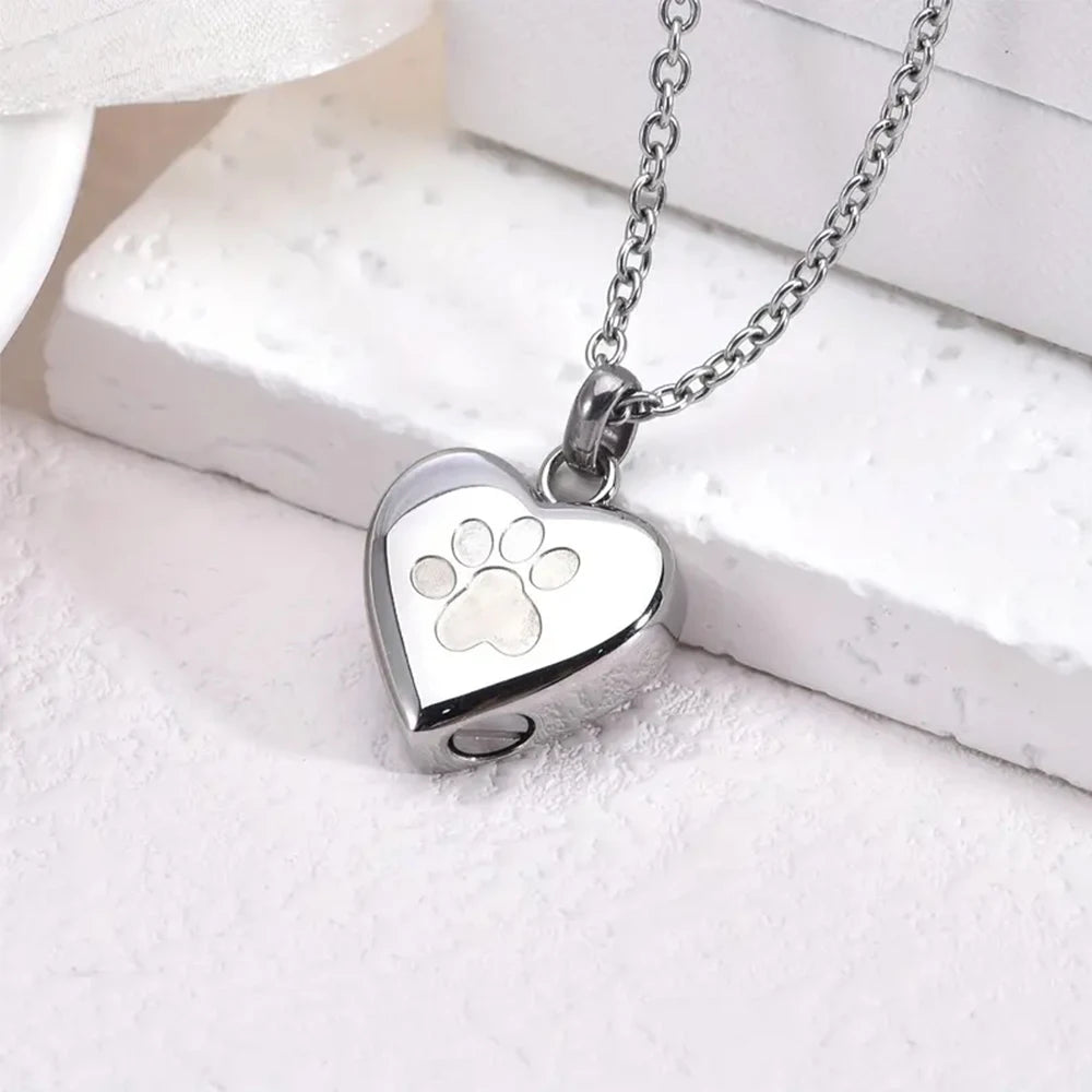 Pet Ashes Heart Cremation Jewelry Urn Necklace for Ashes for Women Men, Paw Print Memorial Pendant Ash Jewelry