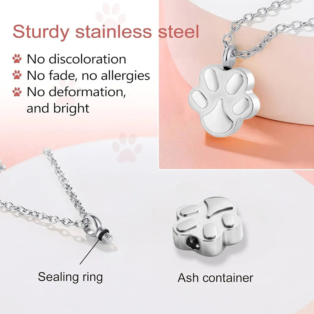 Pet Cremation Jewelry for Ashes Pendant Paw Print Pet Urn Necklace Memorial Keepsake Jewelry for Pet/Dog'S/Cat'S Ashes