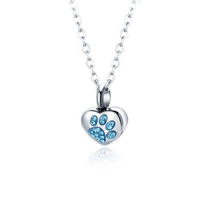 Stainless Steel Rhinestone Pet Cremation Ash Urn Necklace Heart Pendant for Pet Memorial Jewelry Can Be Customized