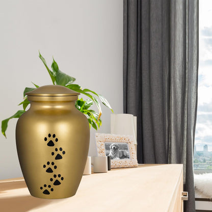 Pet Urn for Dogs and Cats Ashes, Paws Print Grey Cremation Urns for Pets - Gold, Large up to 122Lb