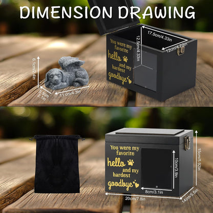 Large Dog Urn for Ashes, Black Memory Box with Photo Frame