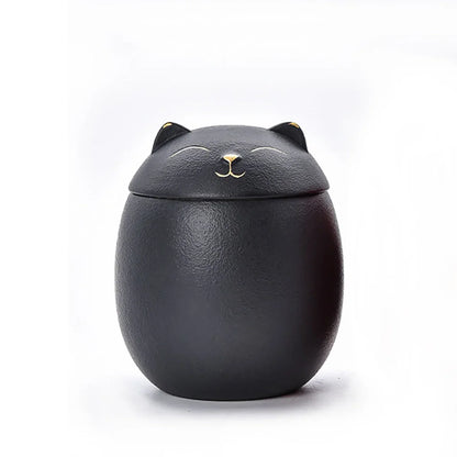 500Ml Black/White Urn for Pet Ashes Cat Shape Memorial Cremation Urns-Handcrafted Decorative Urns for Funeral Cat Urn Dog Urn