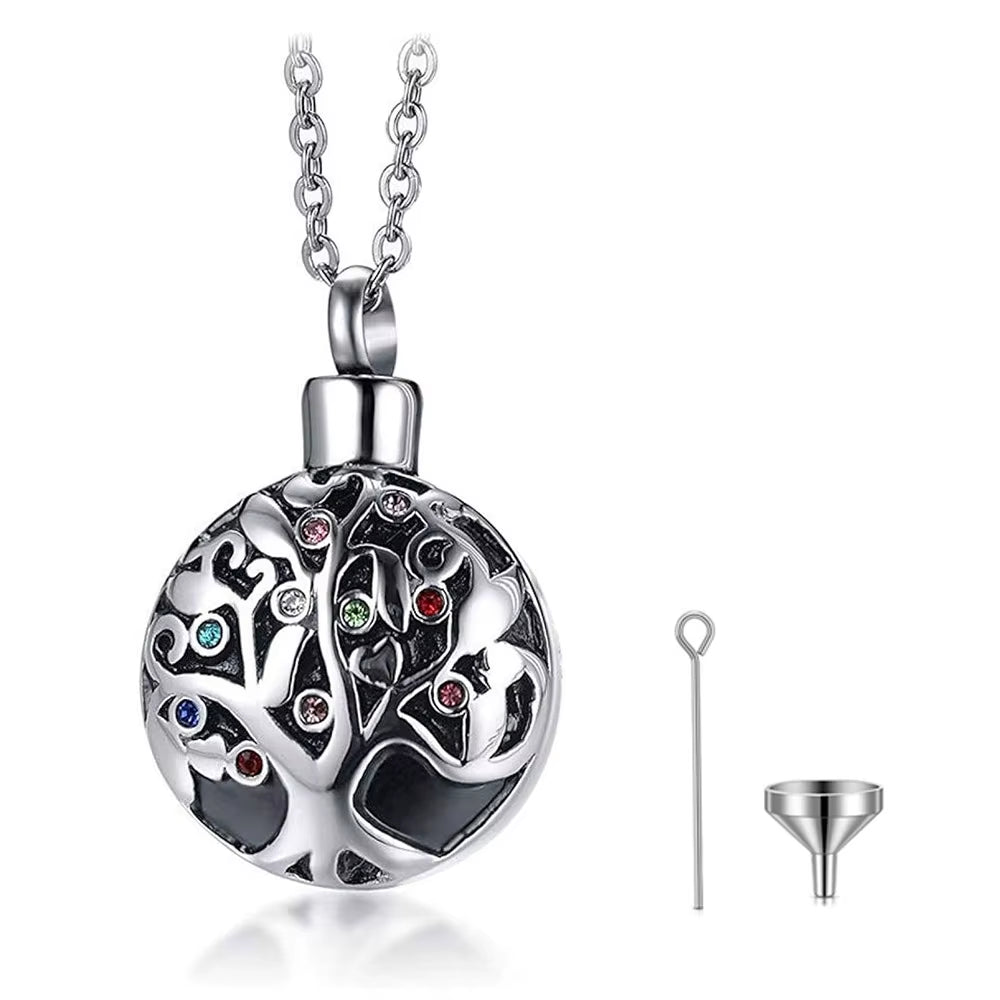 Tree of Life Cremation Jewelry for Ashes Memorial Ash Jewelry Pendant Keepsake Pet Lost Jewelry Stainless Steel Urn Necklace