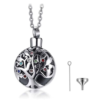 Tree of Life Cremation Jewelry for Ashes Memorial Ash Jewelry Pendant Keepsake Pet Lost Jewelry Stainless Steel Urn Necklace
