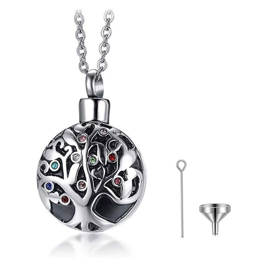 Tree of Life Cremation Jewelry for Ashes Memorial Ash Jewelry Pendant Keepsake Pet Lost Jewelry Stainless Steel Urn Necklace
