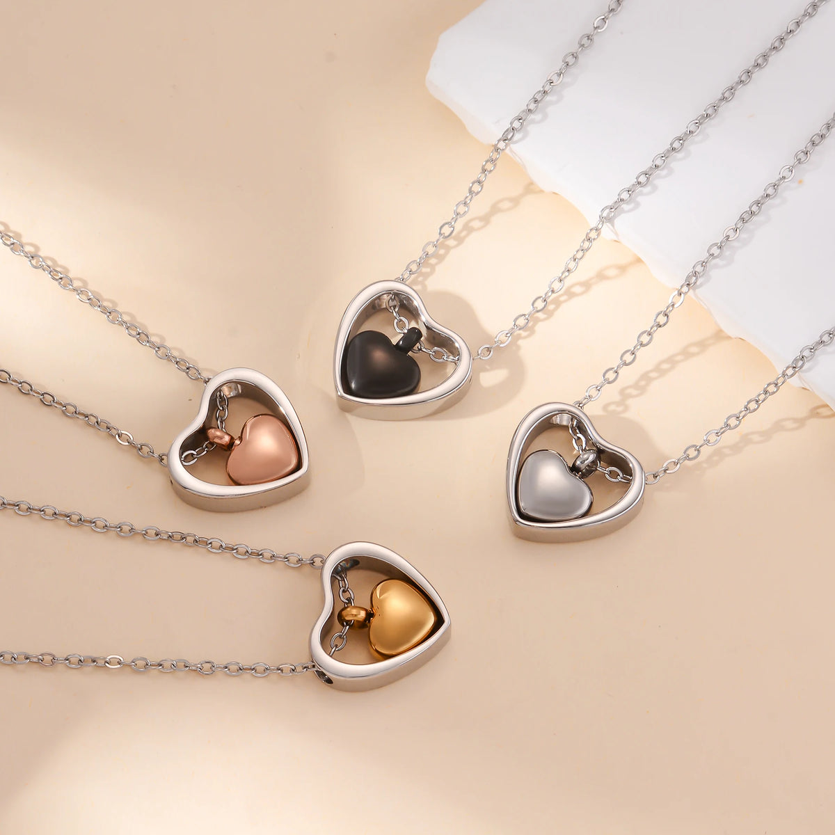 Stainless Steel Double Heart Cremation Urn Necklace Funnel Fill Kit Keepsake Memorial Ashes 3 Colors
