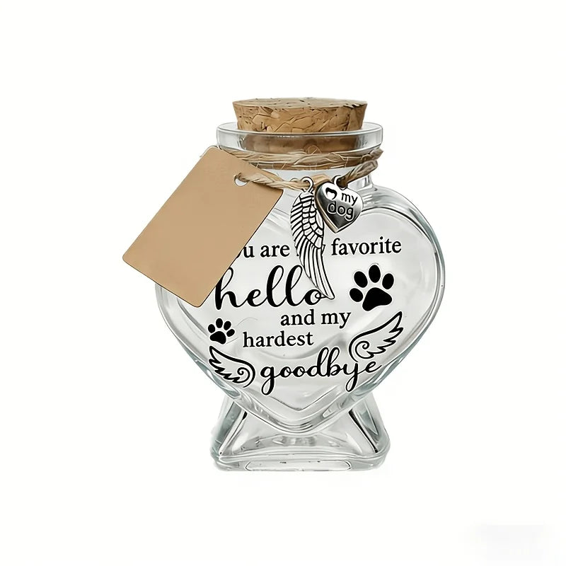 1Pcs Pet Memorial Gift for Loss of Dog or Cat, Heart Shape Glass Jar & Bottle for Fur, Hair, Whiskers or Ashes Keepsake Urn With