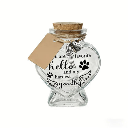 1Pcs Pet Memorial Gift for Loss of Dog or Cat, Heart Shape Glass Jar & Bottle for Fur, Hair, Whiskers or Ashes Keepsake Urn With