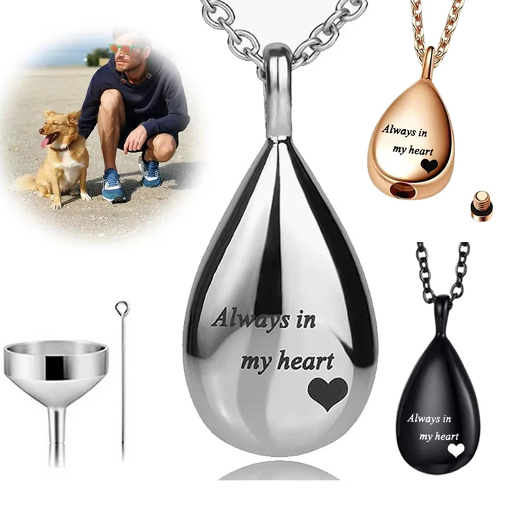 New Pet Urn Pendant Stainless Steel Teardrop Jewelry Cat Dog Mourning Supplies Bottle Keepsake Necklace Memorial Pet Products