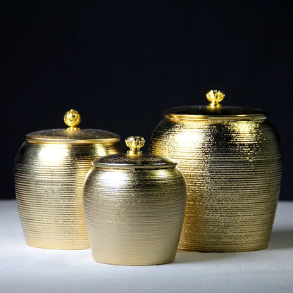 European-Style Golden Ceramics Ashes Urn Holder Pet Memorial Funeral Ashes Jar Urn for Human Cremation Keepsake Pal Casket