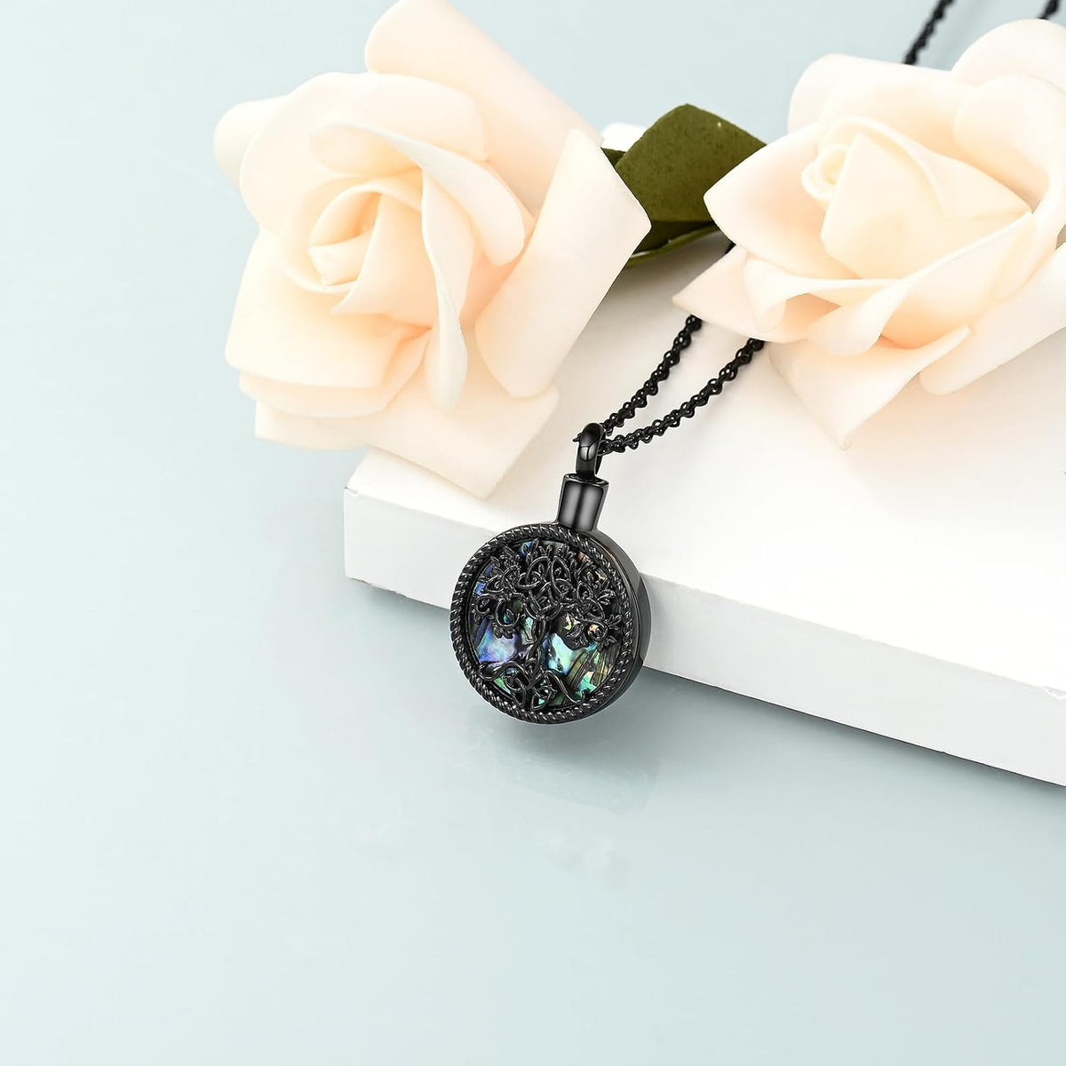 Cremation Jewelry Tree of Life Urn Ashes Necklace for Women Men Abalone Shell Ash Pendant Keepsake Memorial Jewelry of Loved One