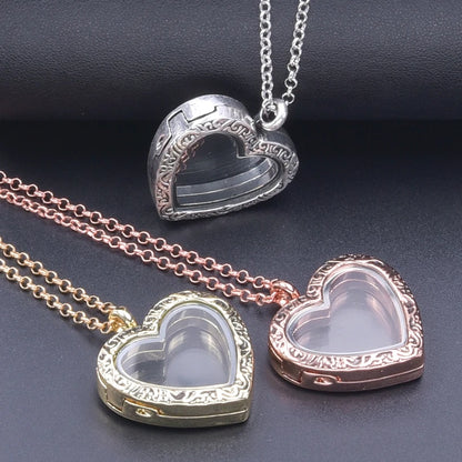 1Pc Trendy Sweet Love Glass Reliquary Photo Locket Pendant Necklaces Goth Heart Cremation Ashes Urn Relicario Collares Jewelry