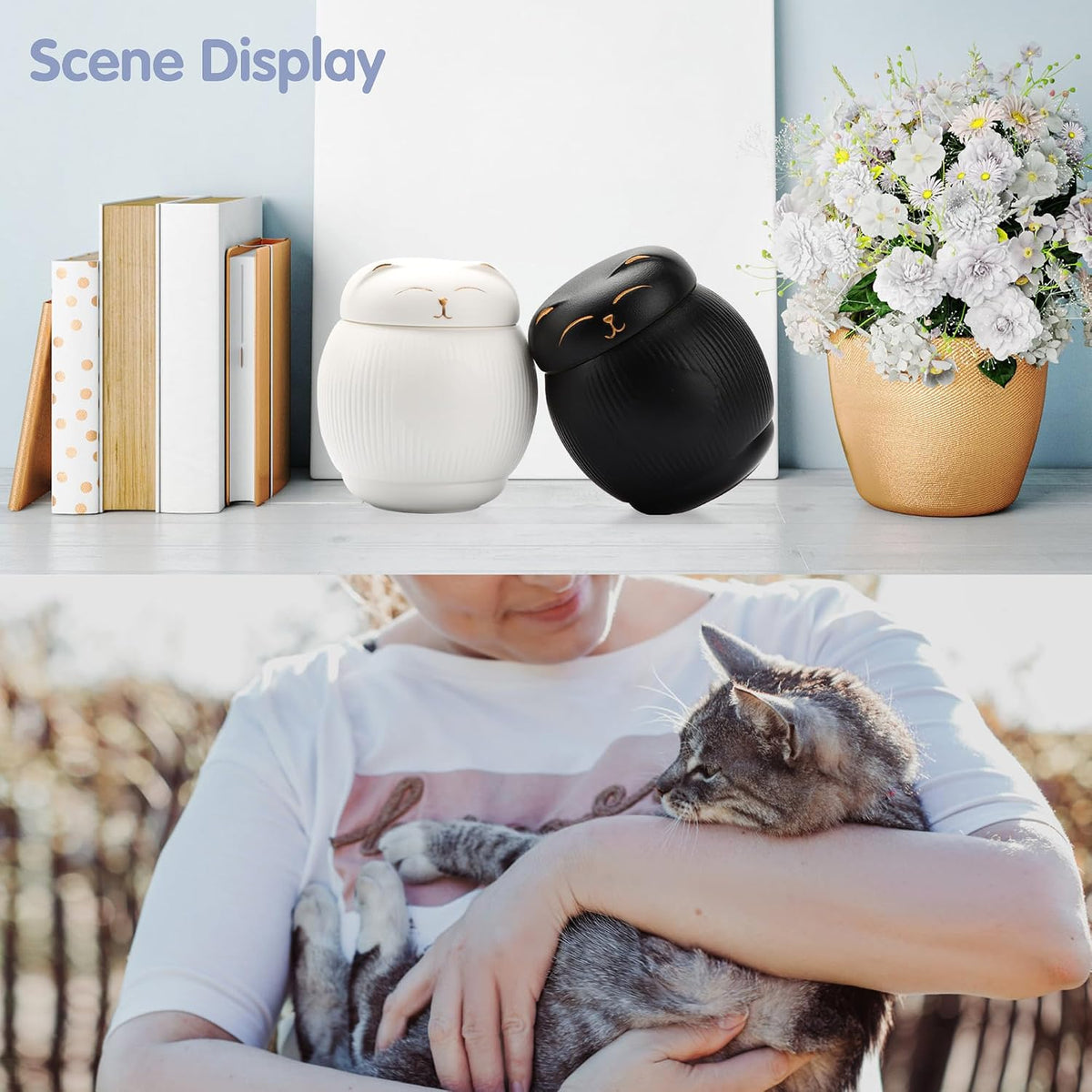 Ceramic Cat Urn for Ashes - Pet Memorial Box with Secure Lid