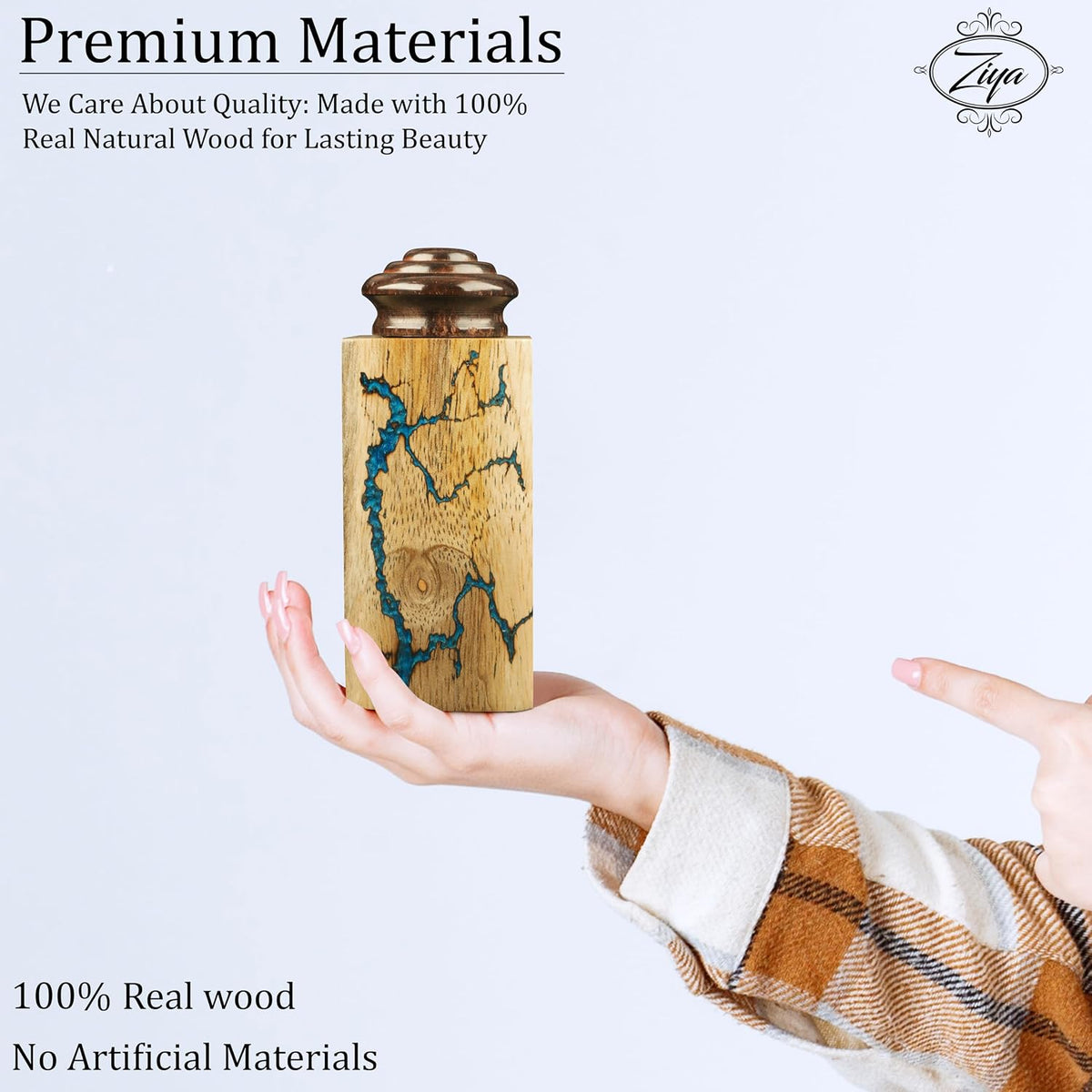 Mango Wood & Epoxy Resin Fractal Resin Wooden Adult Large Cremation Urn for Human Ashes, Men, Women, Small Keepsake Urn