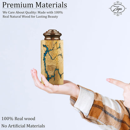 Mango Wood & Epoxy Resin Fractal Resin Wooden Adult Large Cremation Urn for Human Ashes, Men, Women, Small Keepsake Urn