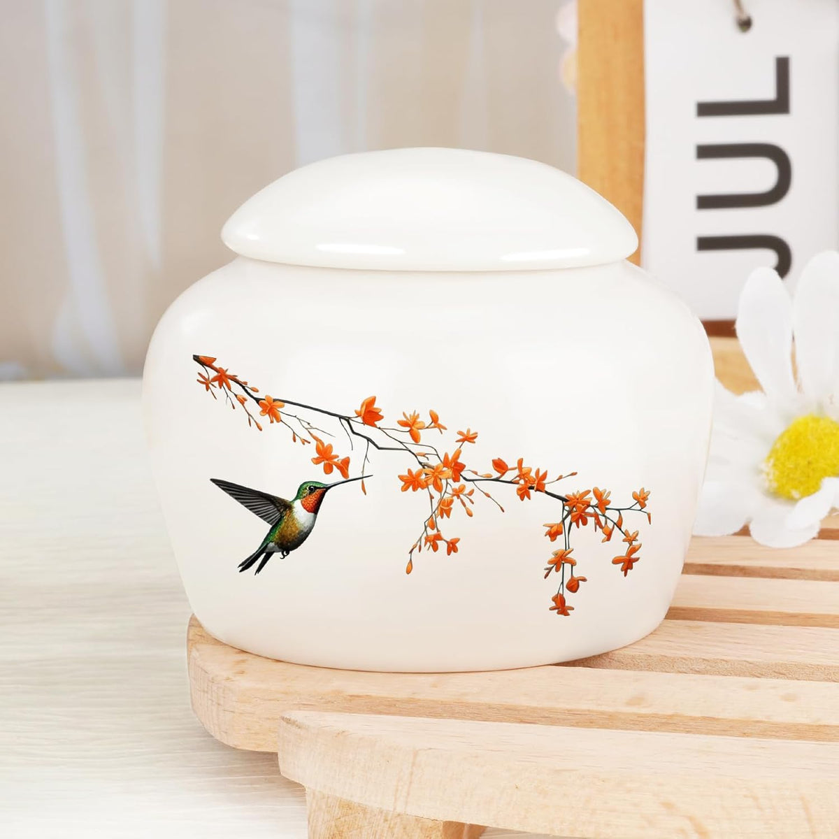 Small Urns for Human Ashes Keepsake Mini Cremation Urns for Ashes Ceramic Cremation Keepsakes Memorial Ash Keepsake with Hummingbird and Maple Blossom Decorative Burial Urn for Adult Men Women