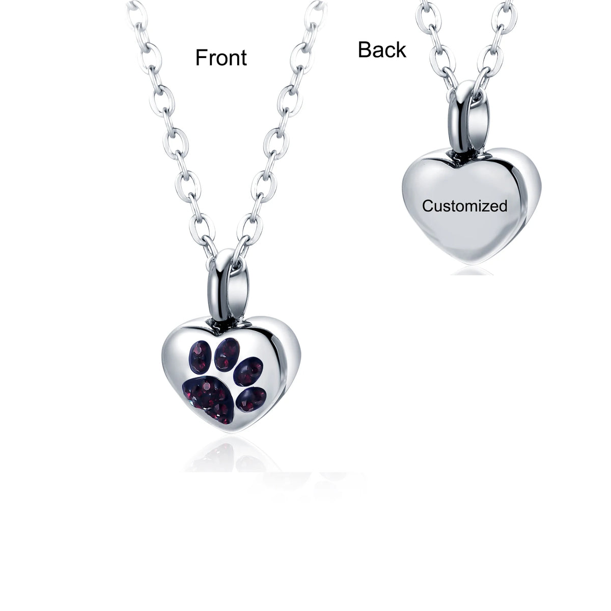 Stainless Steel Rhinestone Pet Cremation Ash Urn Necklace Heart Pendant for Pet Memorial Jewelry Can Be Customized