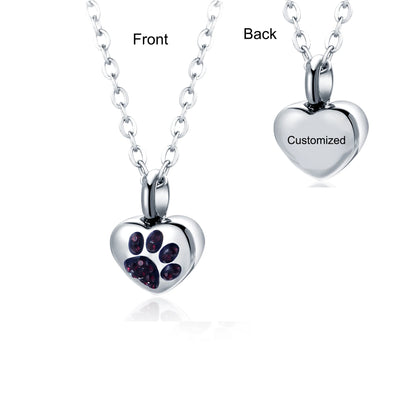 Stainless Steel Rhinestone Pet Cremation Ash Urn Necklace Heart Pendant for Pet Memorial Jewelry Can Be Customized