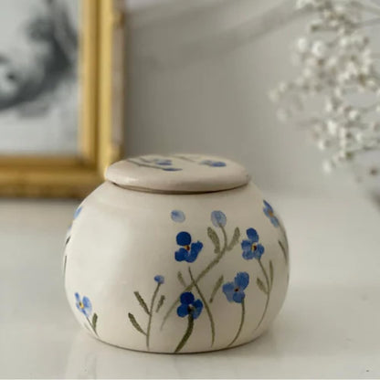 Pet Ceramic Urn – Handcrafted Memorial Urns for Dogs & Cats – Keepsake for Ashes, Small Urn with Forget Me Not Design, Pet Loss Gift, Dog & Cat Remembrance Box - Blue