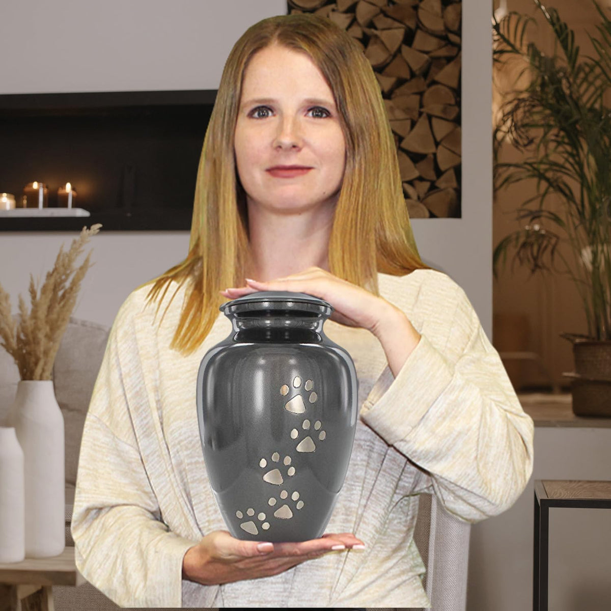 Pet Urn for Dogs and Cats Ashes, Paws Print Grey Cremation Urns for Pets - Grey, Large up to 122Lb