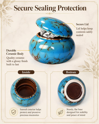 Small Ceramic Keepsake Urn, 1.6'' with Velvet Bag and Box