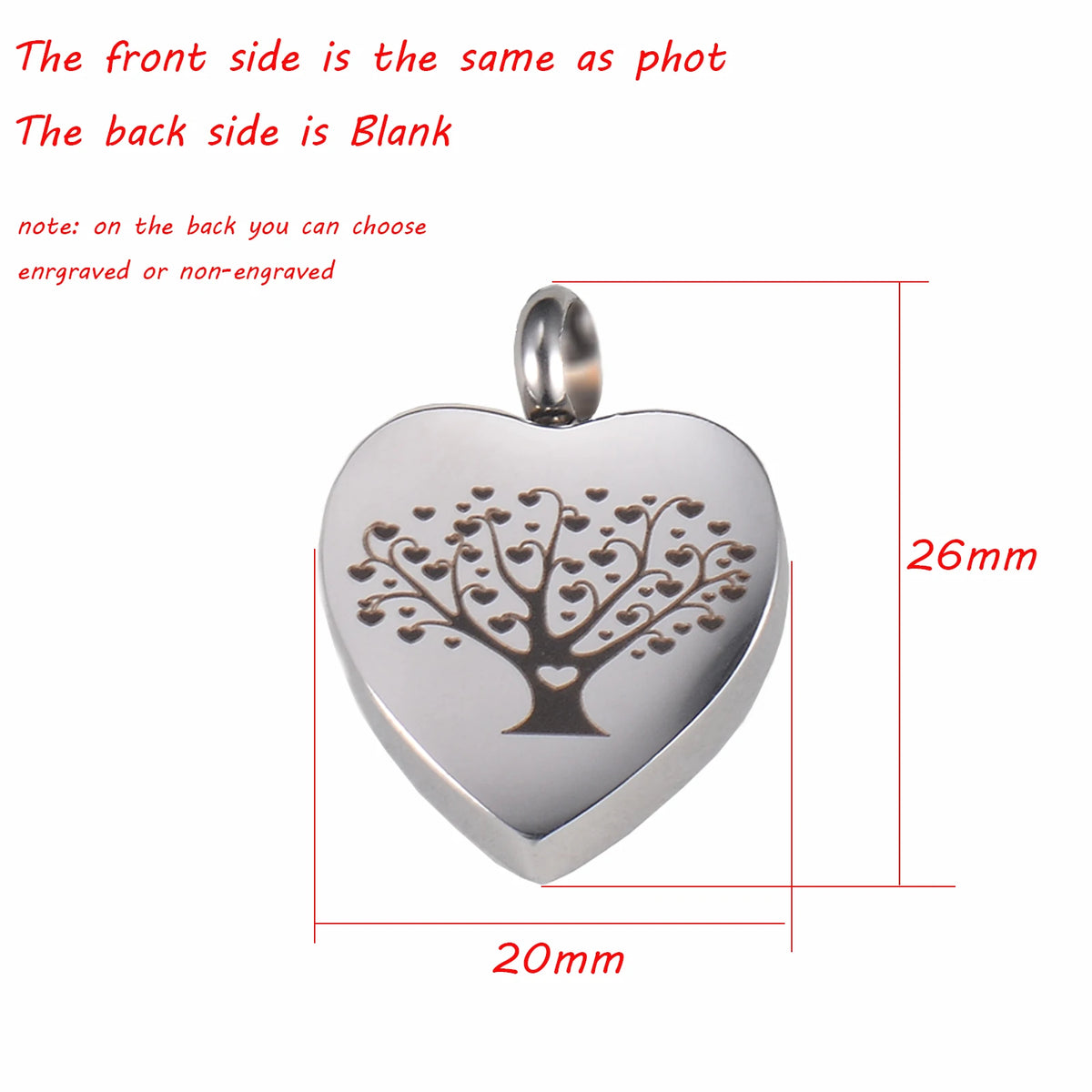 Life Tree Heart Cremation Urn Necklace Ash Jewelry Memorial Keepsake Pendant
