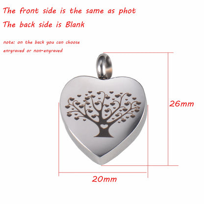 Life Tree Heart Cremation Urn Necklace Ash Jewelry Memorial Keepsake Pendant
